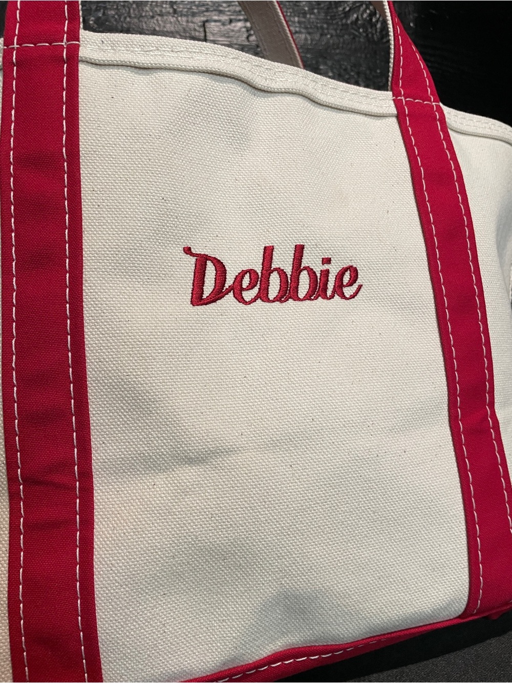 Y2K L.L. Bean Boat and Tote Bag, Medium, Cream with Red and Lettering on the - Picture 6 of 10